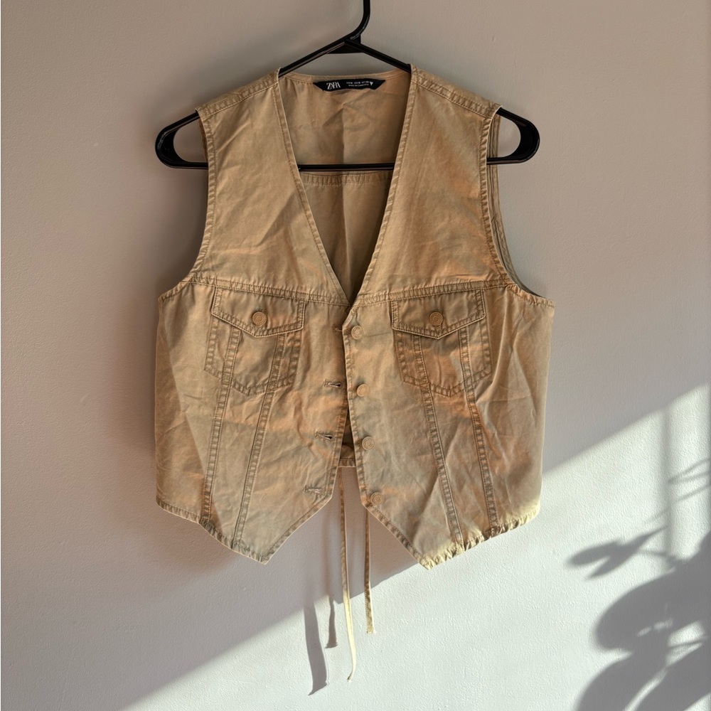 Zara Khaki Sleeveless Safari Vest